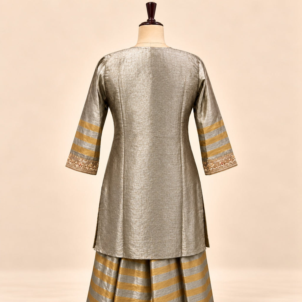 Elegant Golden Embroidered Palazzo Salwar Set