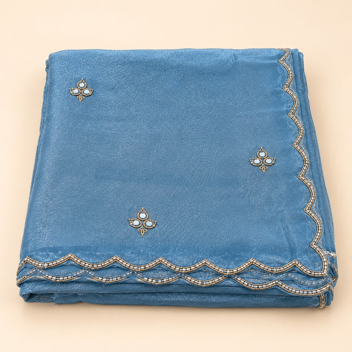 Elegant Blue Fendi Fabric Embroidered Palazzo Salwar Set