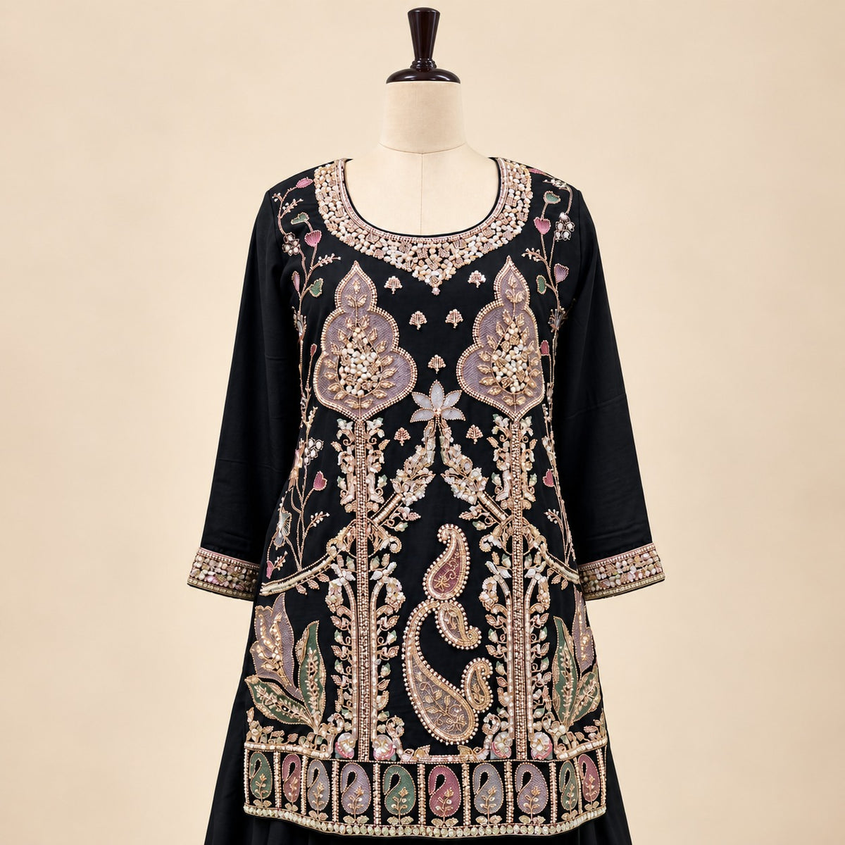 Elegant Black Crepe Embroidered Palazzo Salwar Set