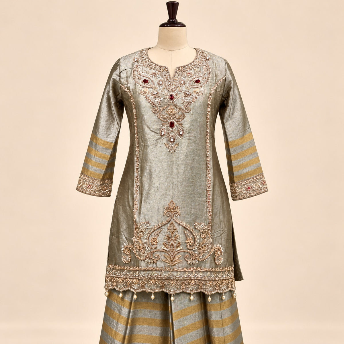 Elegant Golden Embroidered Palazzo Salwar Set