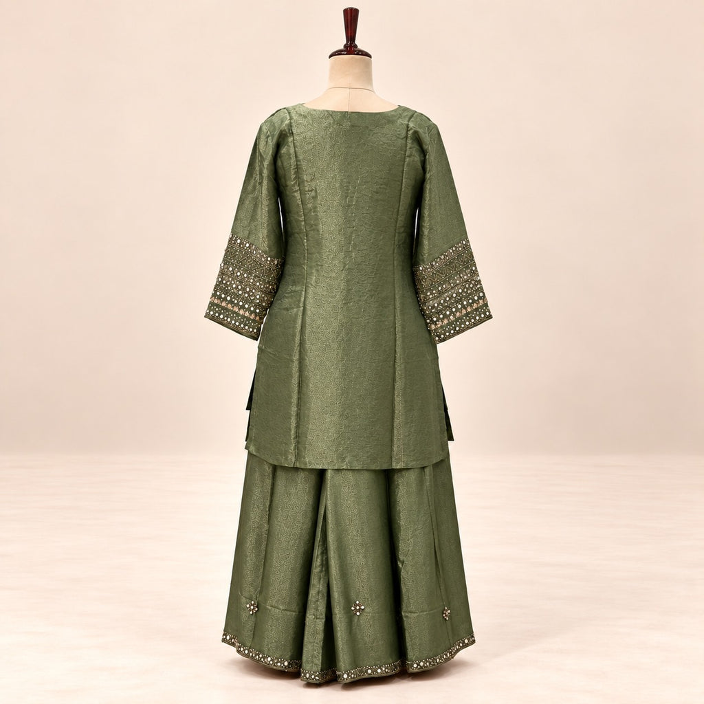 Mehendi Green Fendi Silver Work Palazzo Salwar Set
