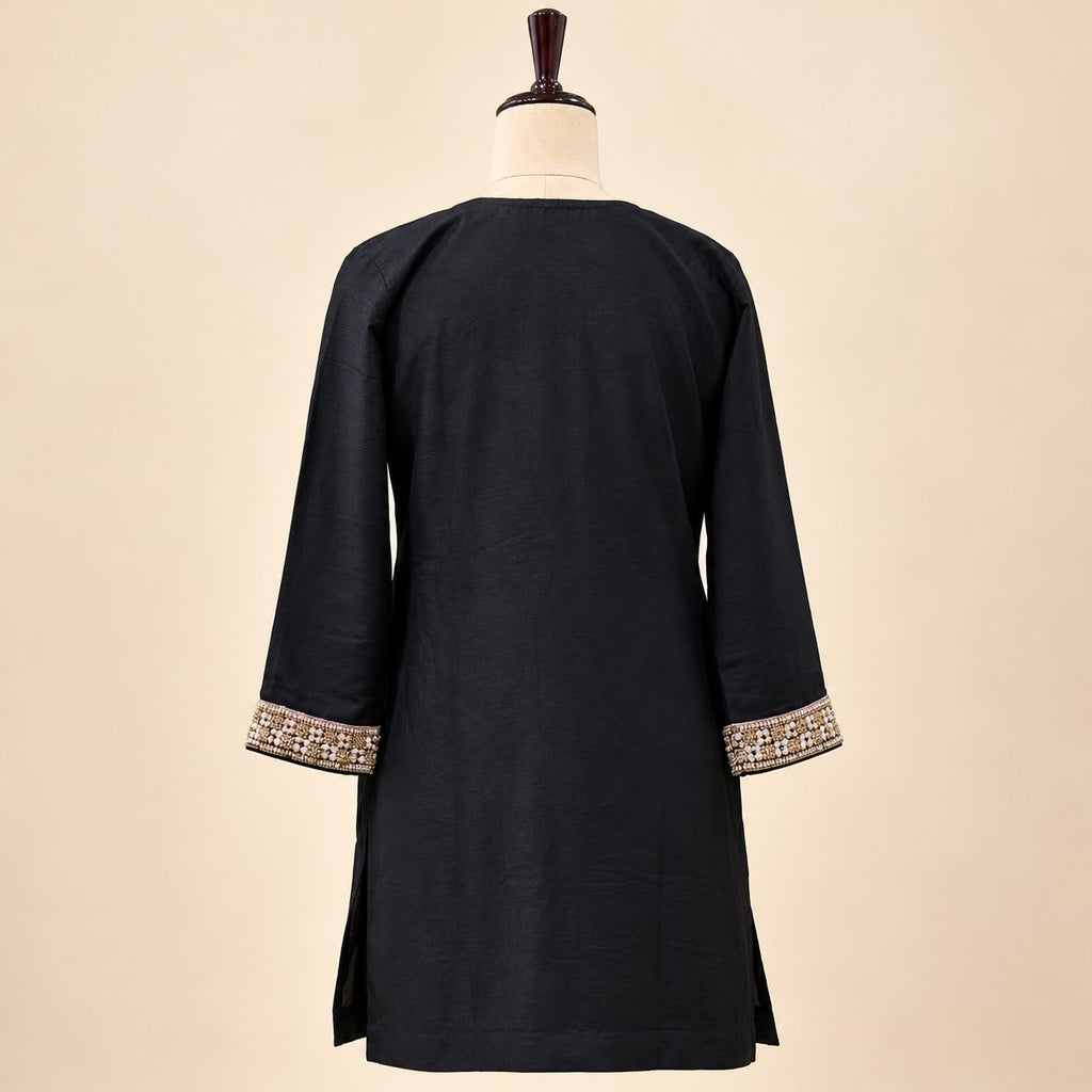 Elegant Black Crepe Embroidered Palazzo Salwar Set