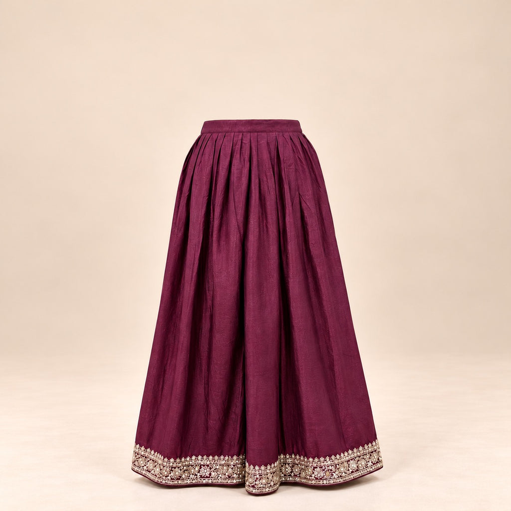 Elegant Maroon Chinon Embroidered Palazzo Salwar Set