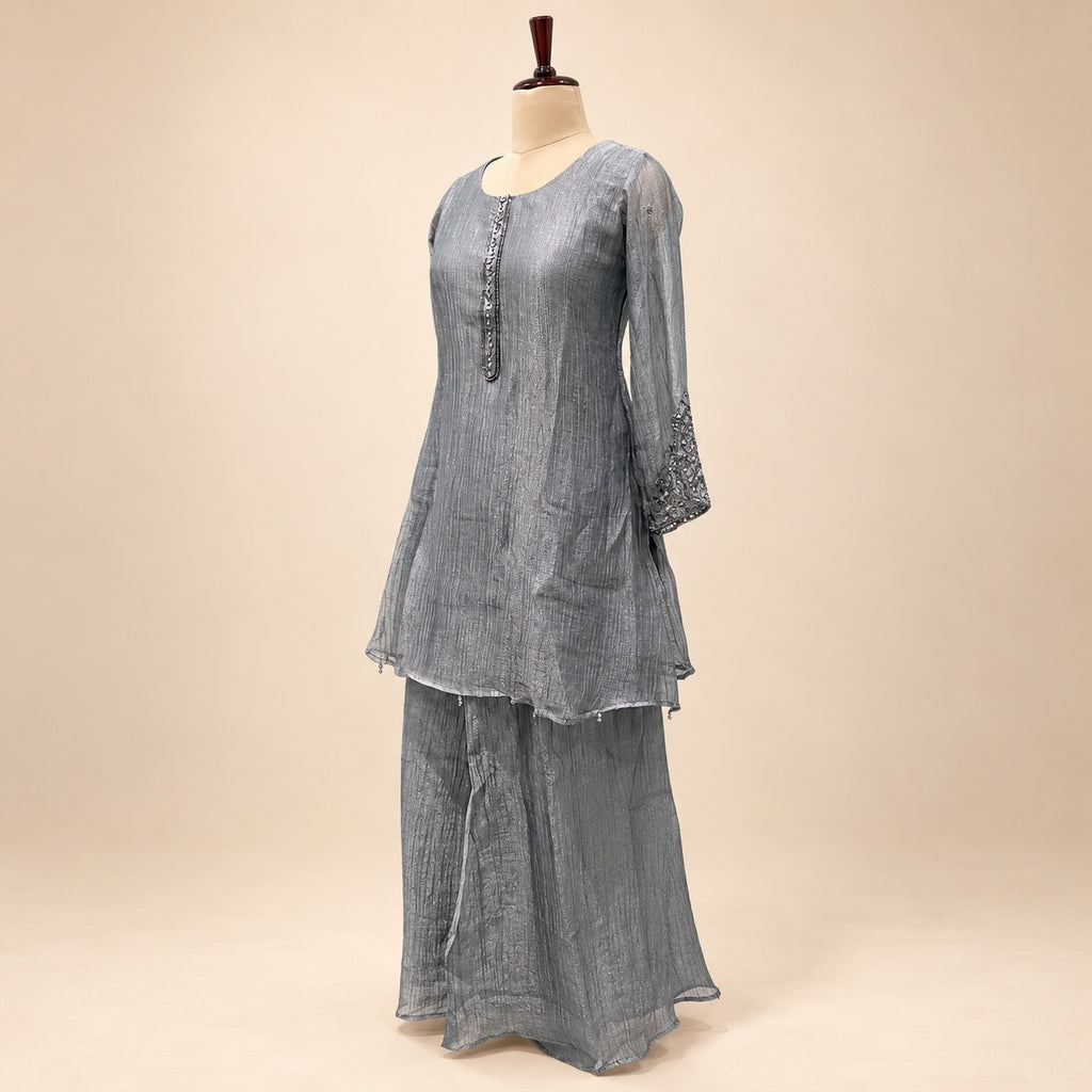 Elegant Grey Crepe Palazzo Salwar Set