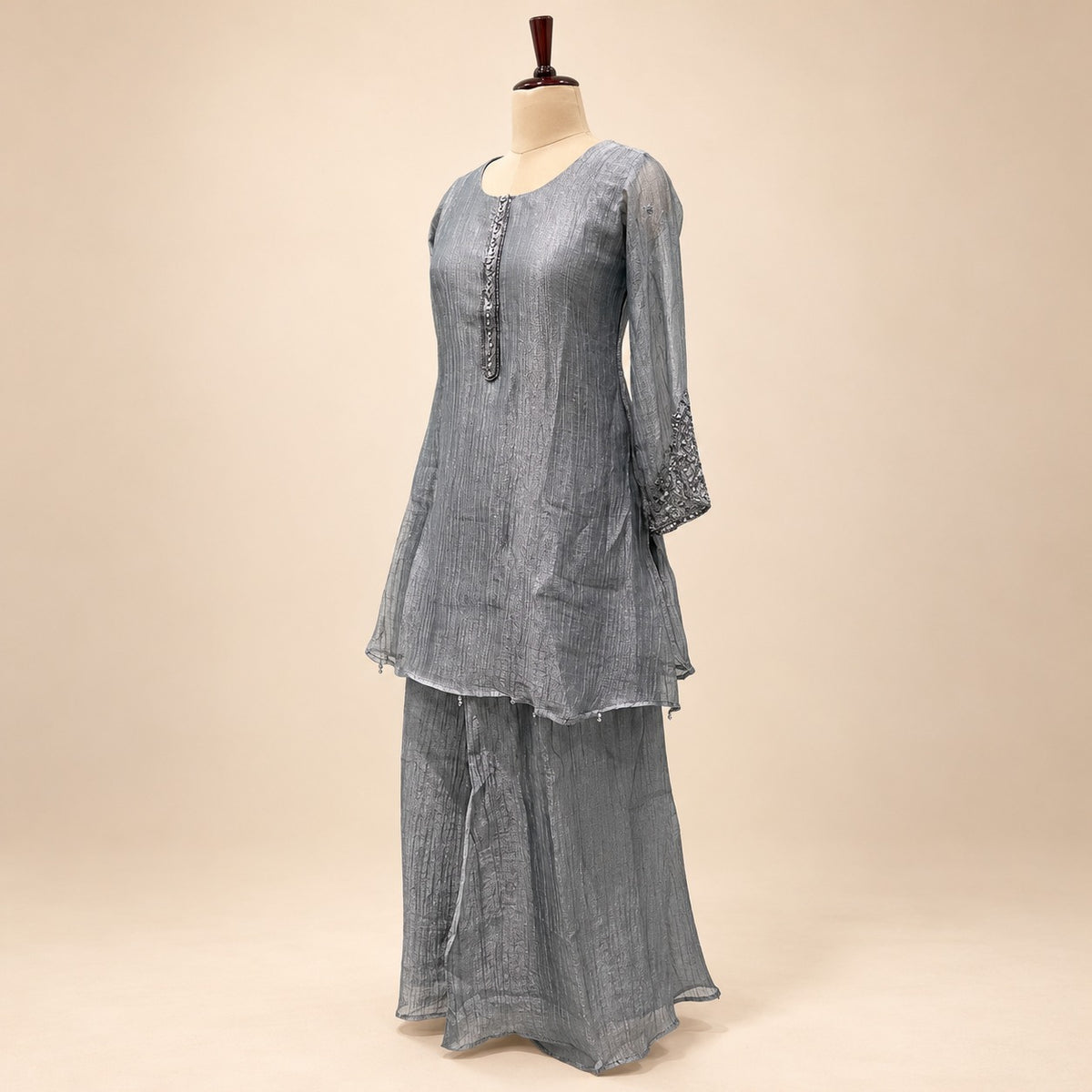Elegant Grey Crepe Palazzo Salwar Set