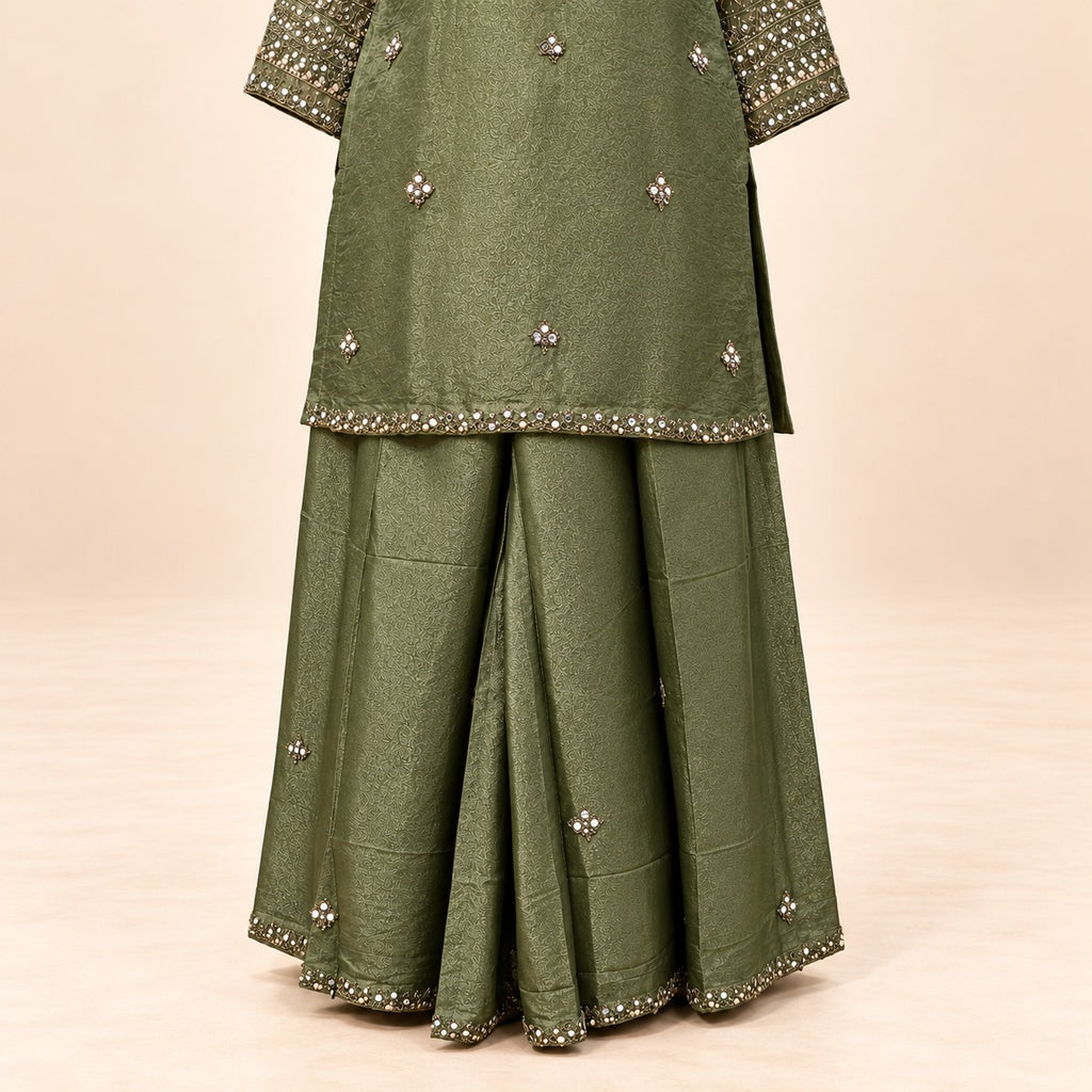 Mehendi Green Fendi Silver Work Palazzo Salwar Set