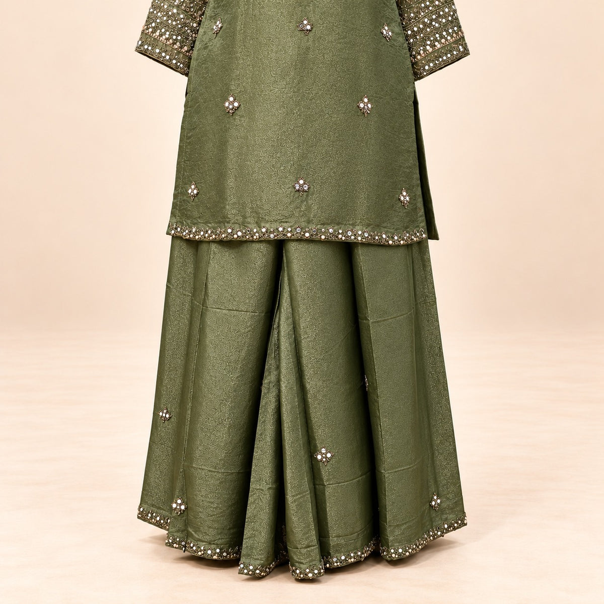 Mehendi Green Fendi Silver Work Palazzo Salwar Set
