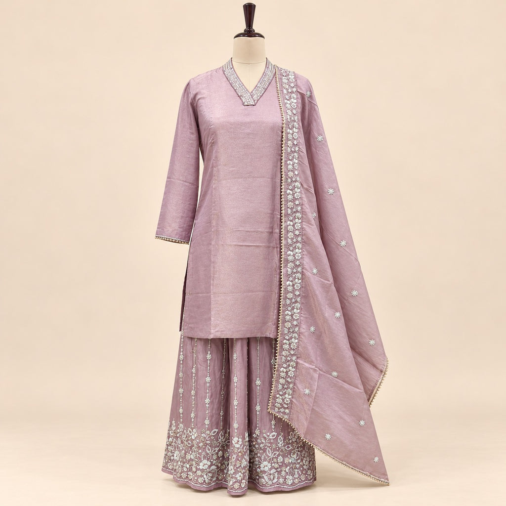 Elegant Lavender Raw Silk Palazzo Salwar Set