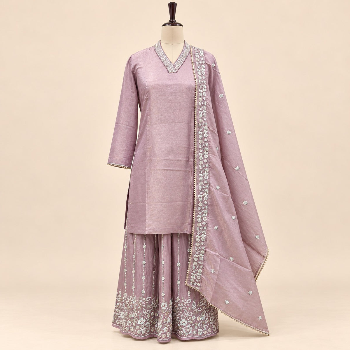 Elegant Lavender Raw Silk Palazzo Salwar Set