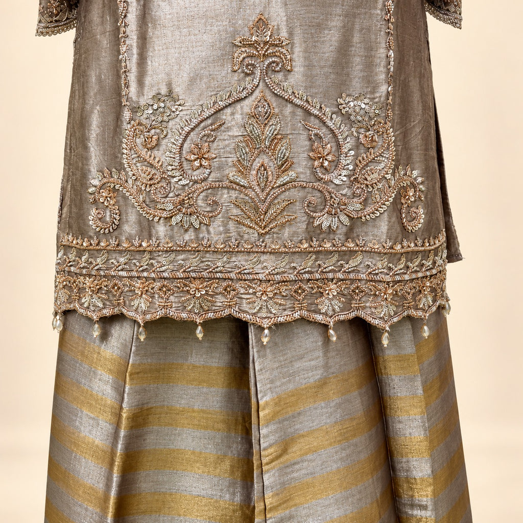 Elegant Golden Embroidered Palazzo Salwar Set