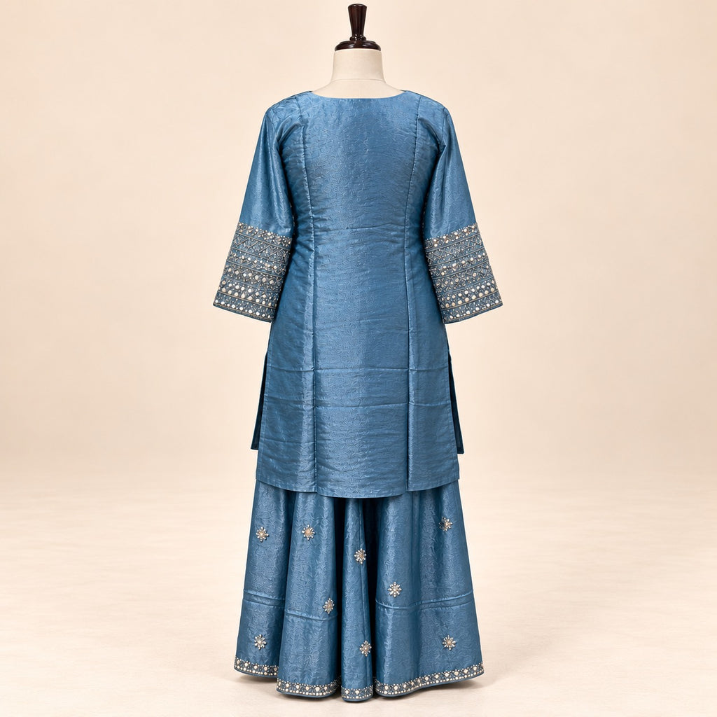 Elegant Blue Fendi Fabric Embroidered Palazzo Salwar Set