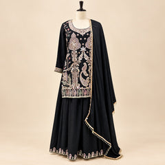 Elegant Black Crepe Embroidered Palazzo Salwar Set