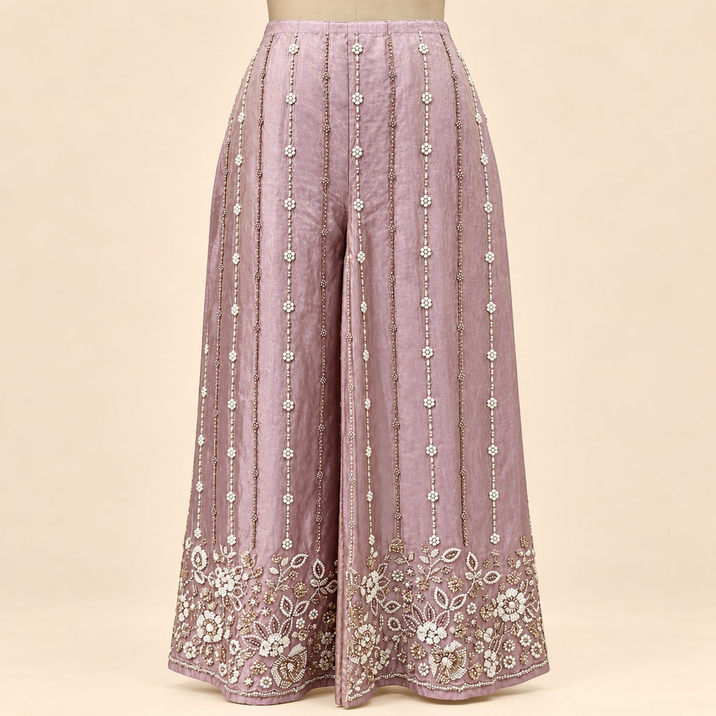 Elegant Lavender Raw Silk Palazzo Salwar Set