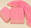 Pink Crepe Gold Embroidered Unstitched Dress Material Set