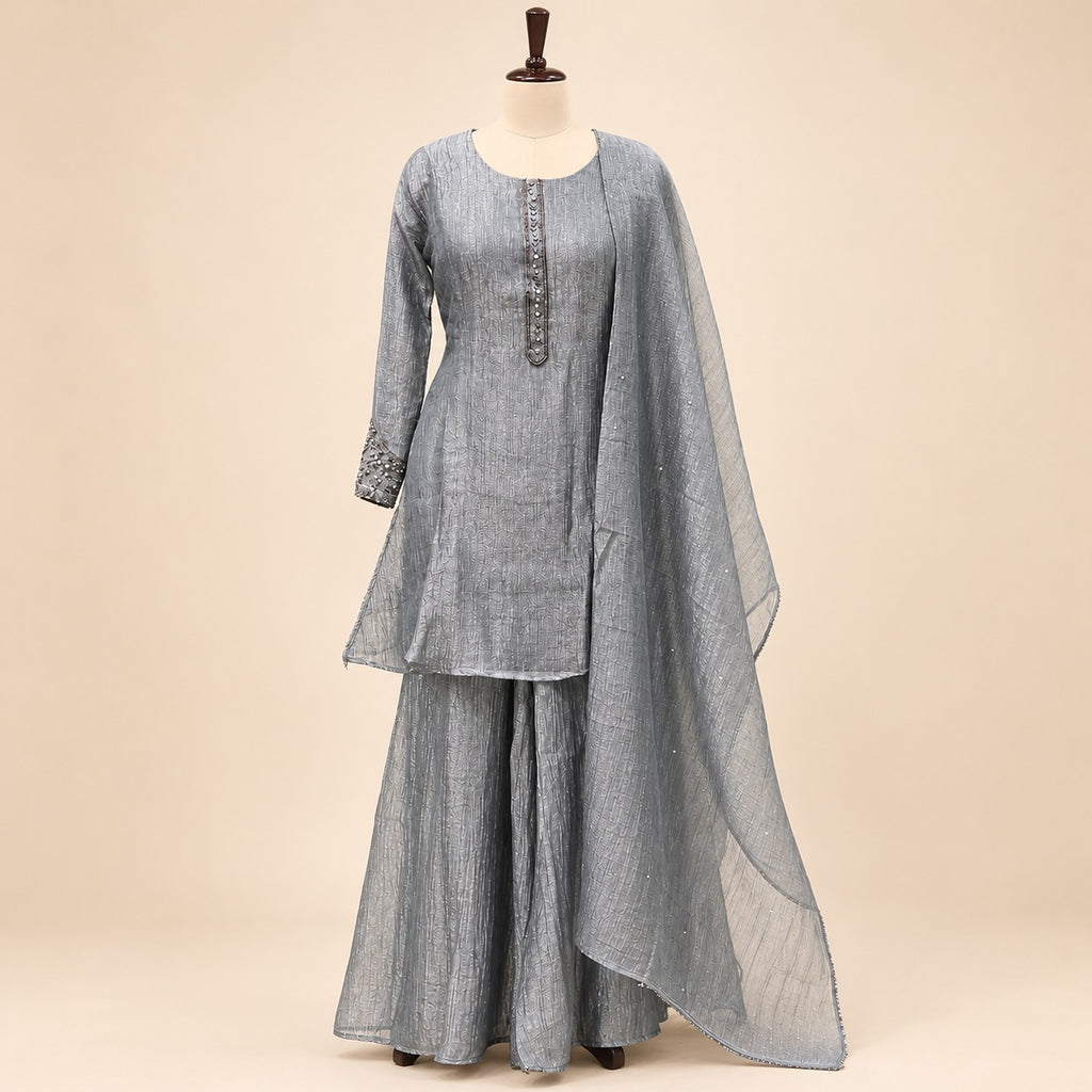 Elegant Grey Crepe Palazzo Salwar Set