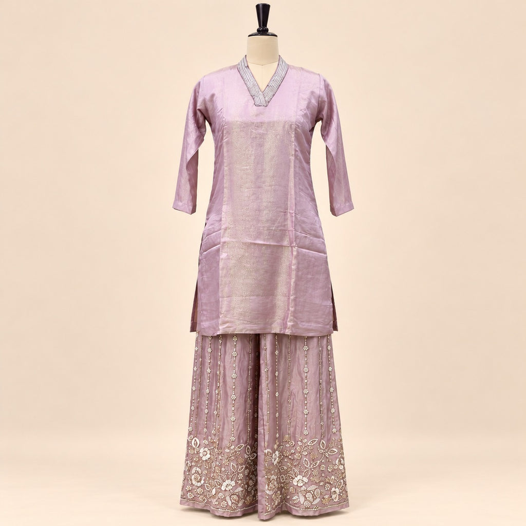 Elegant Lavender Raw Silk Palazzo Salwar Set