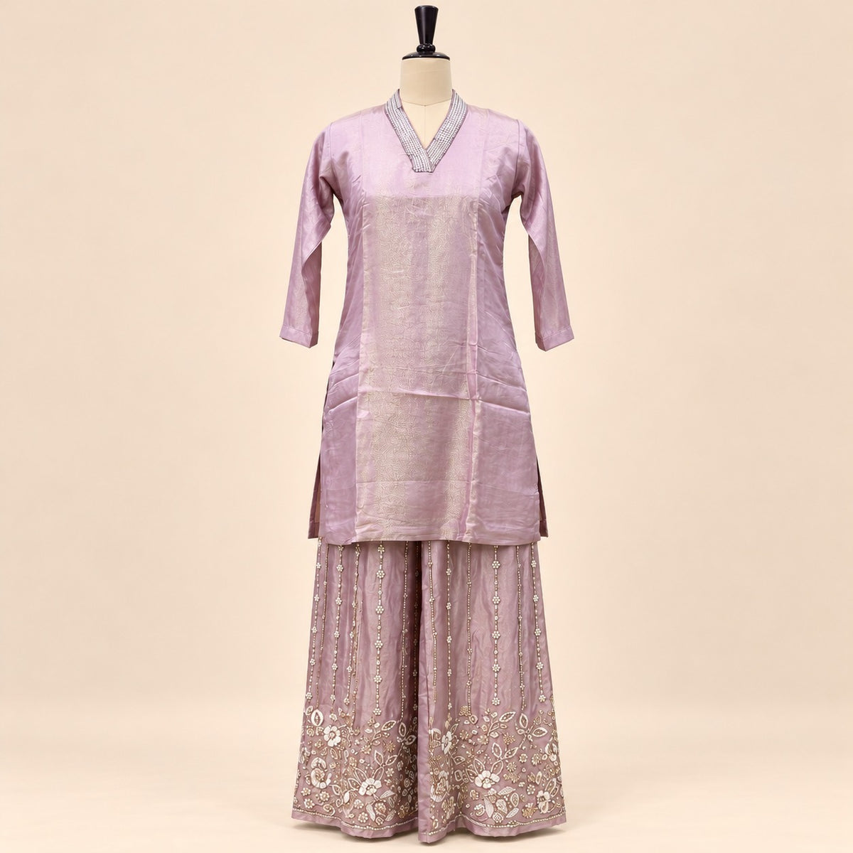 Elegant Lavender Raw Silk Palazzo Salwar Set
