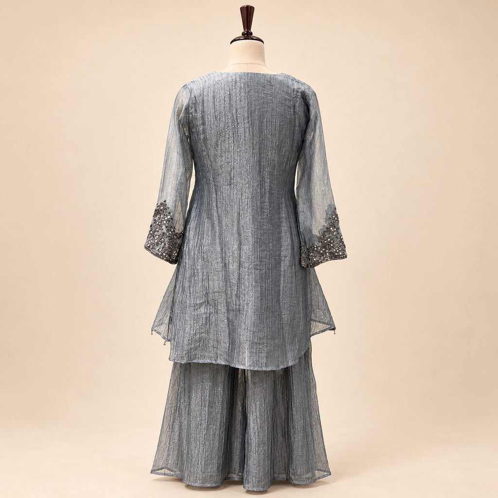 Elegant Grey Crepe Palazzo Salwar Set