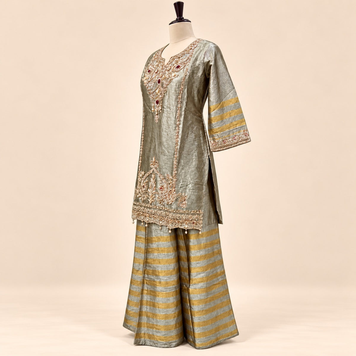 Elegant Golden Embroidered Palazzo Salwar Set