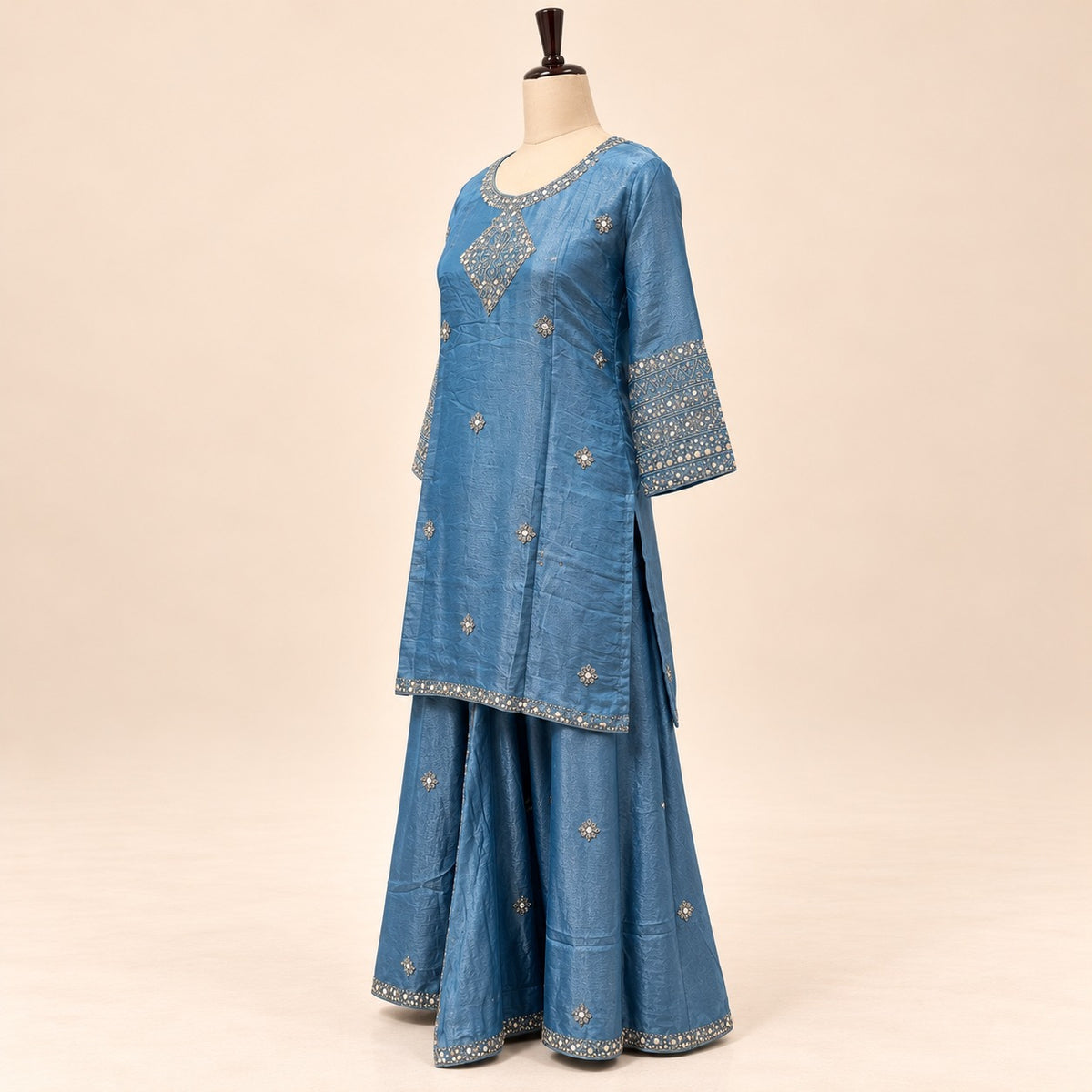 Elegant Blue Fendi Fabric Embroidered Palazzo Salwar Set