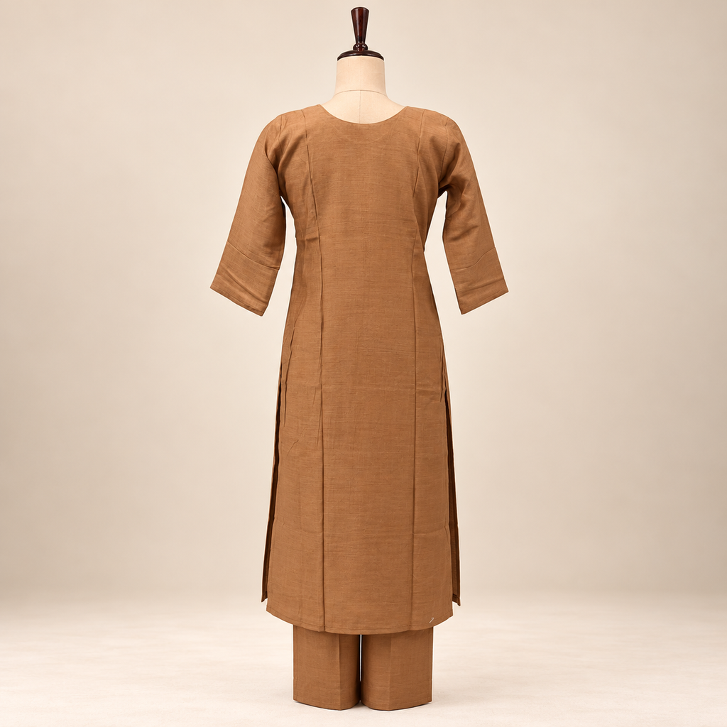 Multi-Tone Brown Cotton Floral Embroidered Salwar Suit with Dupatta