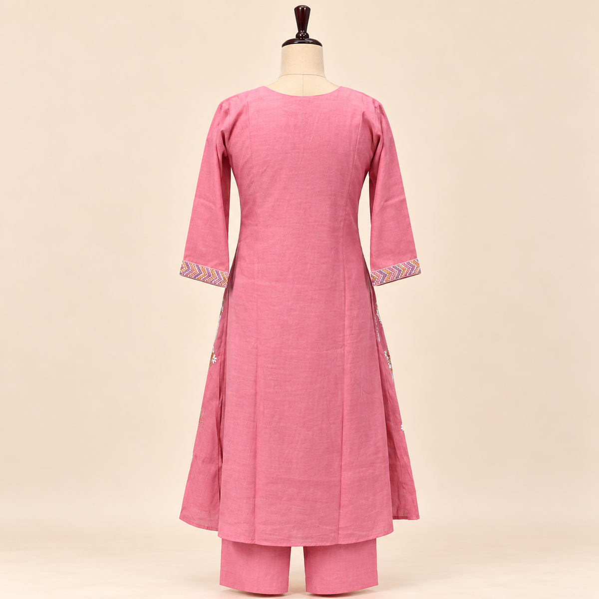Multicolour Floral Embroidered Cotton Kurta Set