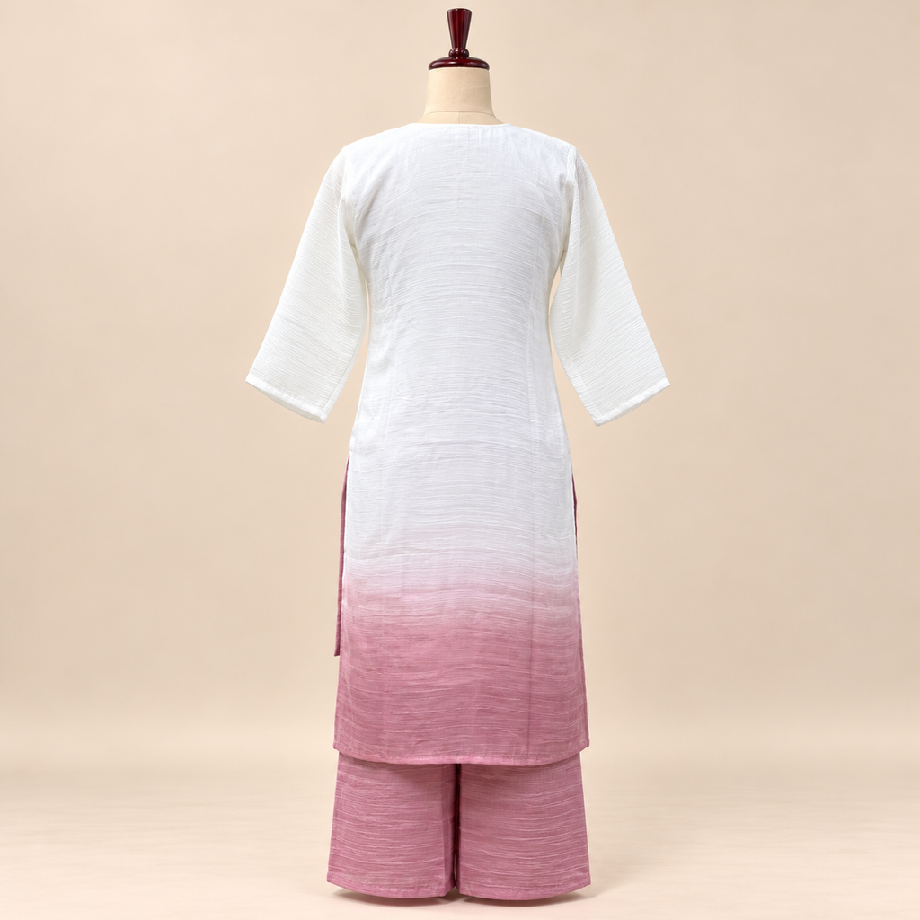 Onion Crush Floral Embroidered Kurta Set with palazzo and Dupatta