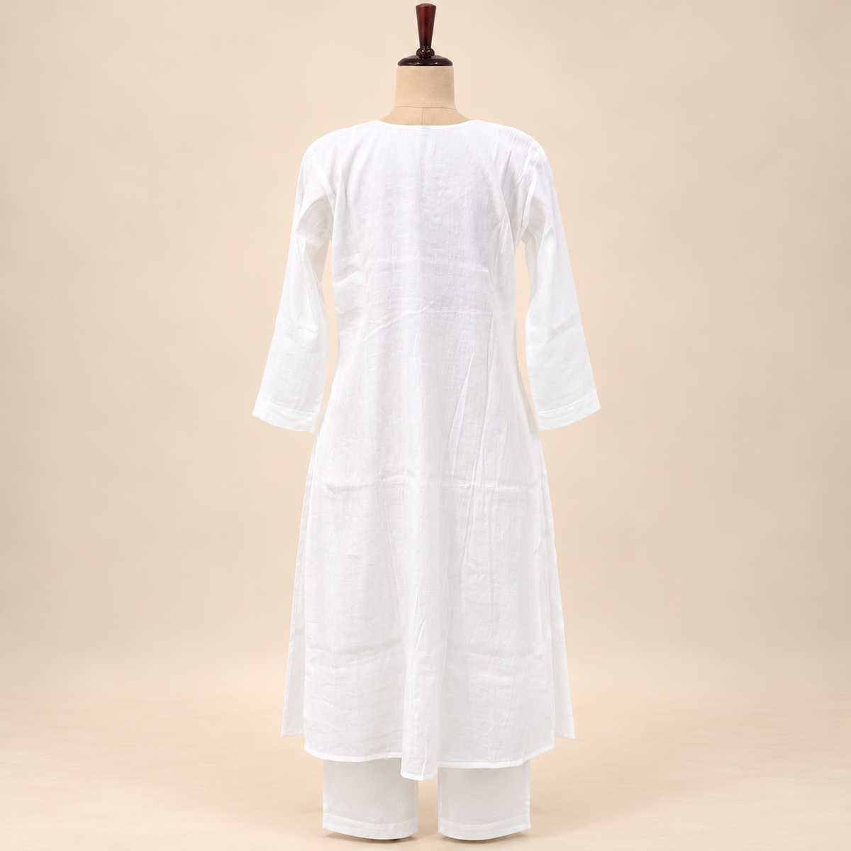 Elegant White Cotton Anarkali Set with Black Floral Embroidery