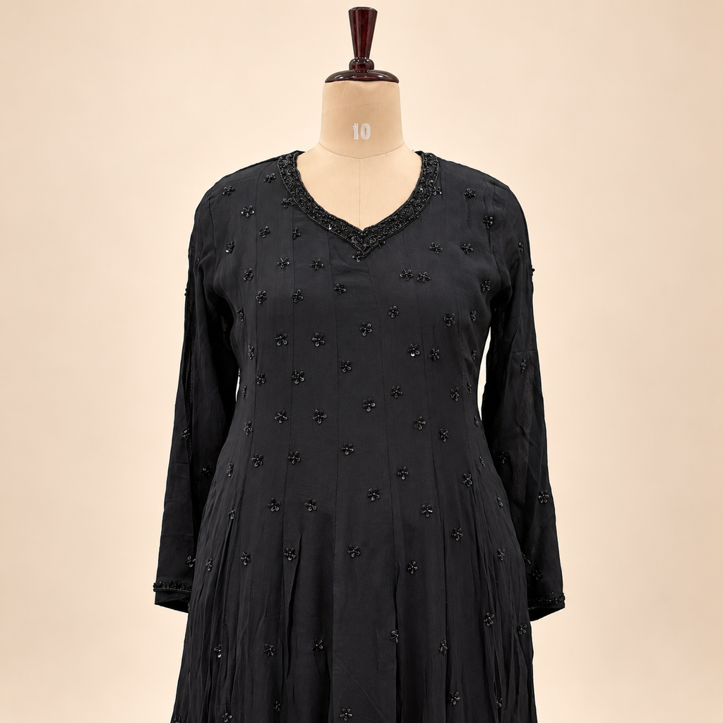 Elegant Black Embellished Georgette Anarkali Salwar Set with Dupatta