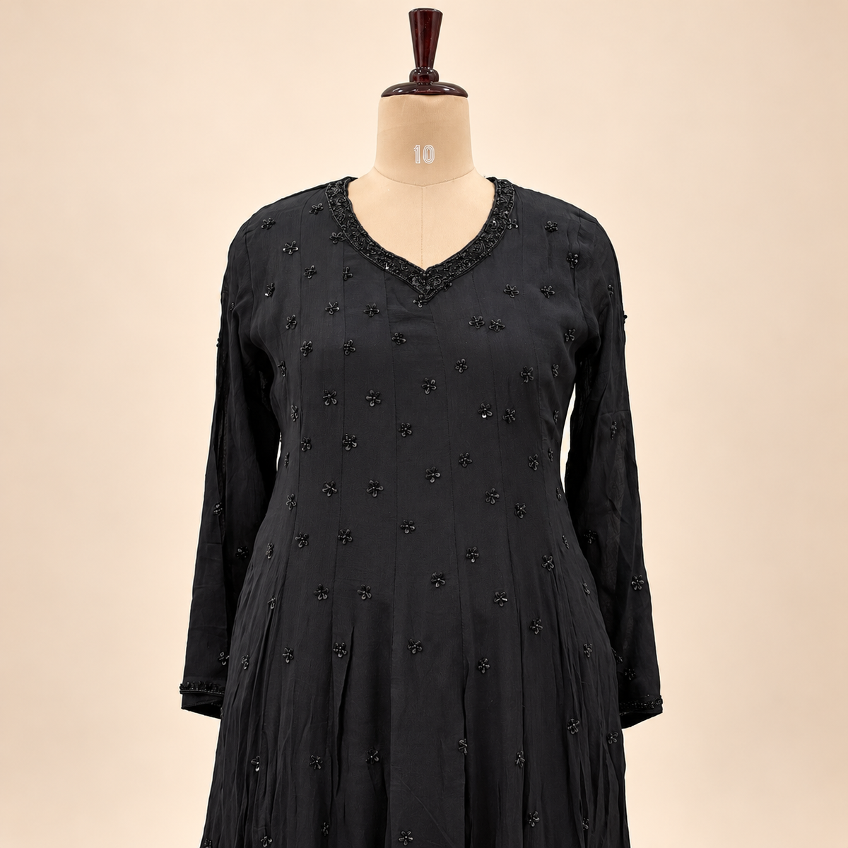 Elegant Black Embellished Georgette Anarkali Salwar Set with Dupatta
