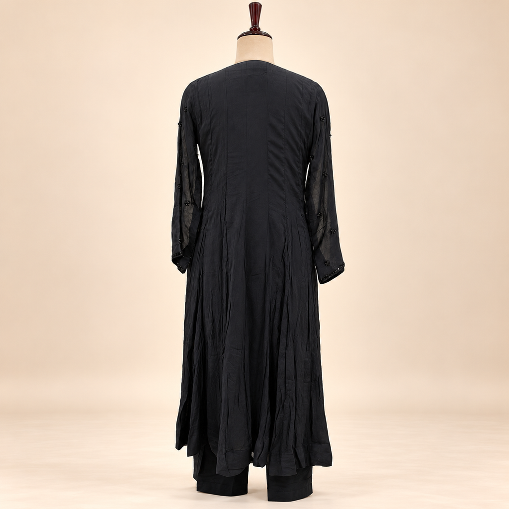 Elegant Black Embellished Georgette Anarkali Salwar Set with Dupatta