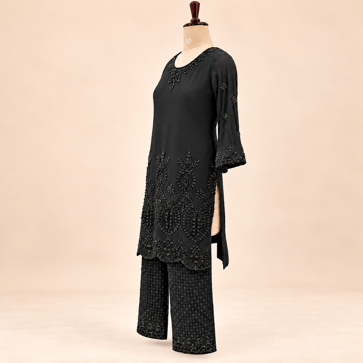 Elegant Black Embroidered Chiffon Palazzo Salwar Set with Dupatta
