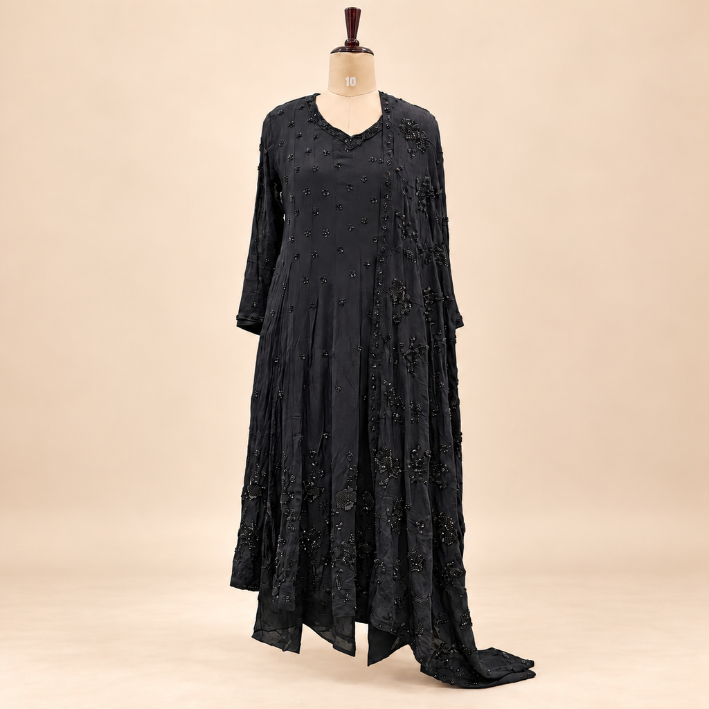 Elegant Black Embellished Georgette Anarkali Salwar Set with Dupatta