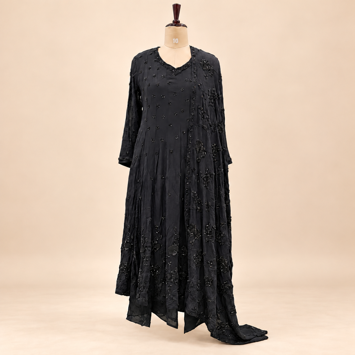 Elegant Black Embellished Georgette Anarkali Salwar Set with Dupatta