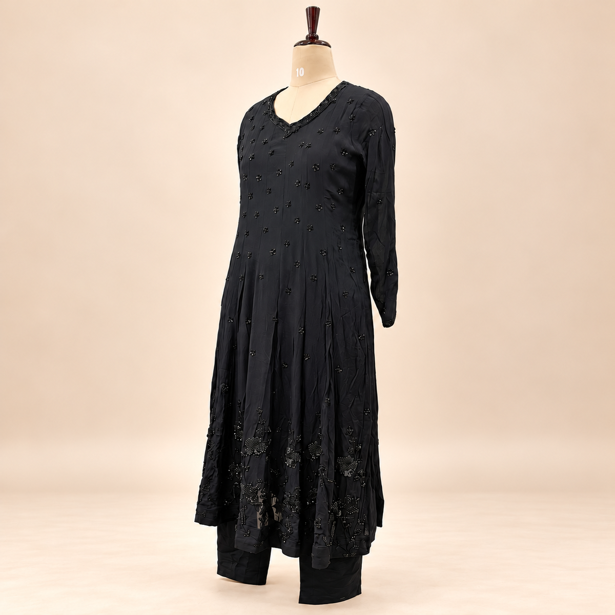 Elegant Black Embellished Georgette Anarkali Salwar Set with Dupatta