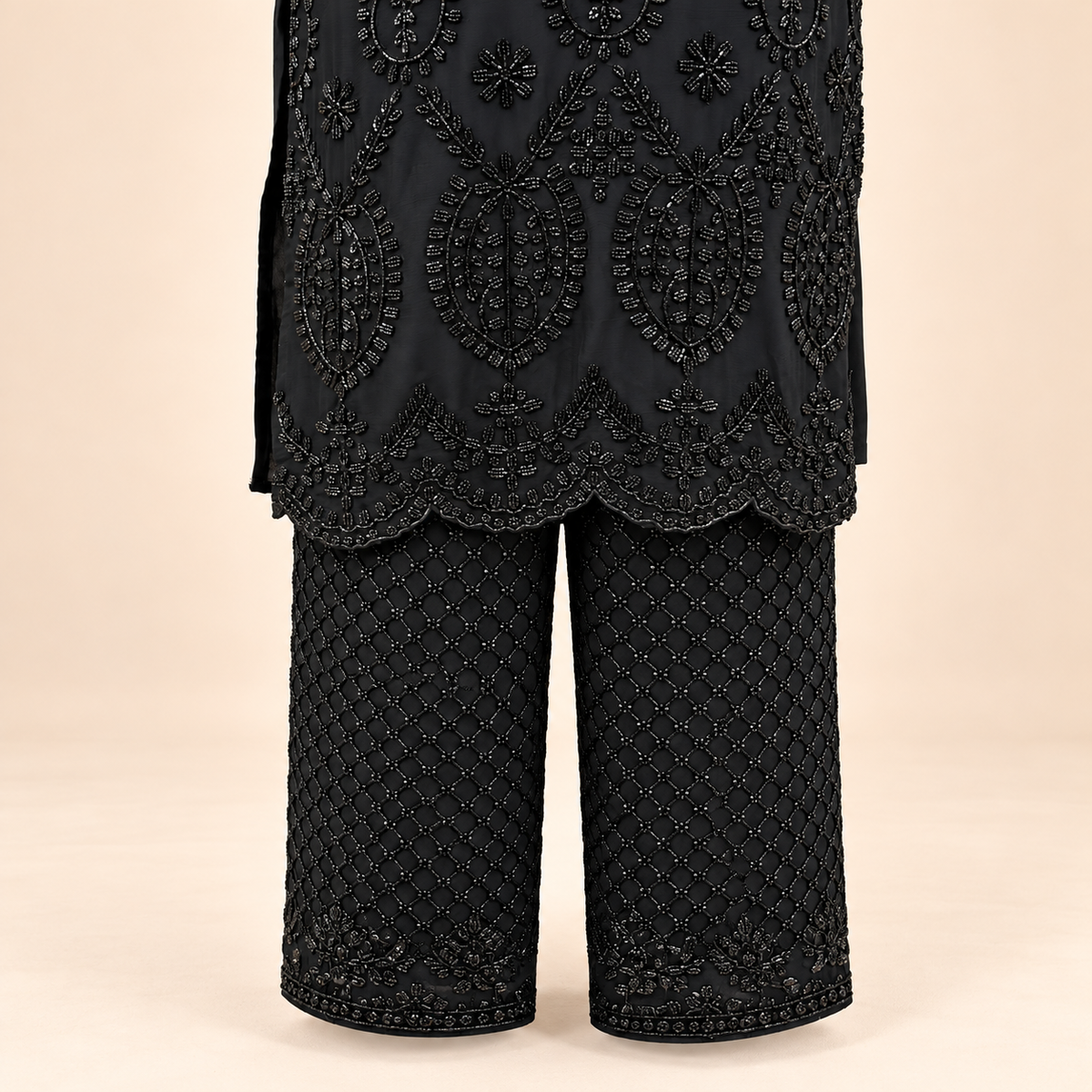 Elegant Black Embroidered Chiffon Palazzo Salwar Set with Dupatta