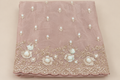 Elegant Peach Organza Dress Material with Floral Embroidery and Scalloped Dupatta