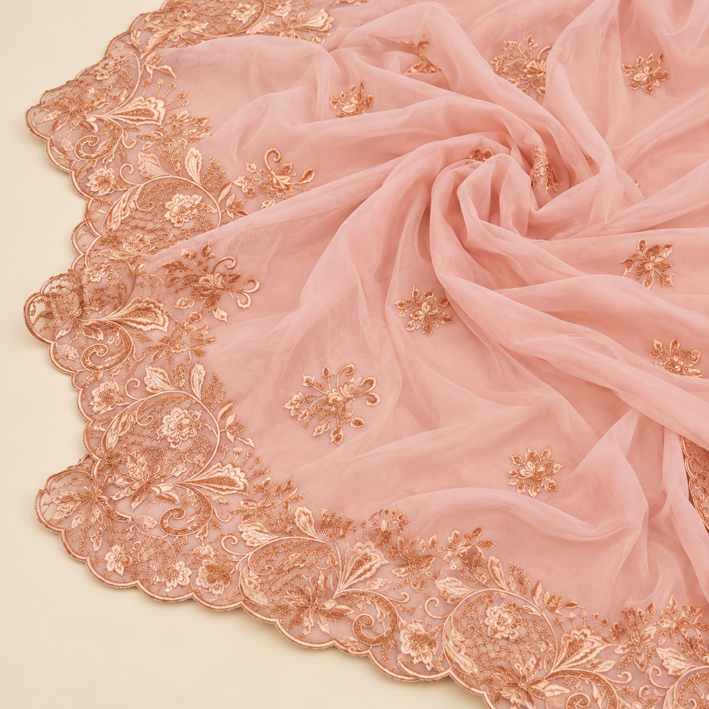 Onion  Georgette Floral Embroidered Unstitched Dress Material Set