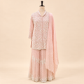 Blush Pink Floral Embroidered Chinon Palazzo Salwar Set