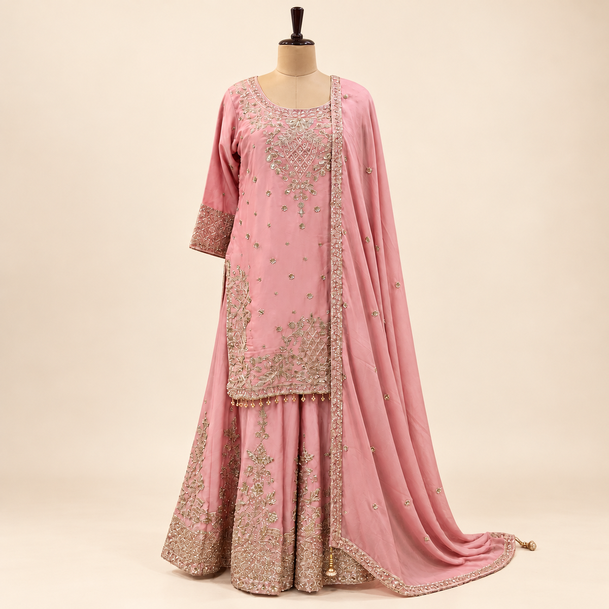 Blush Pink Embroidered Chiffon  Salwar Set with Dupatta