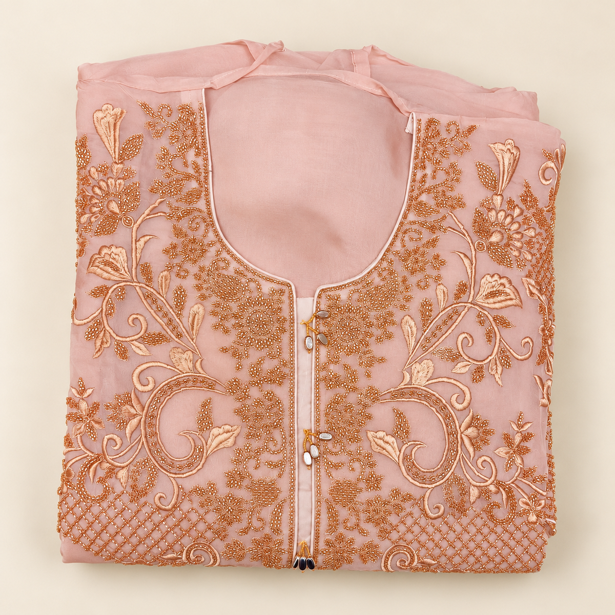 Onion  Georgette Floral Embroidered Unstitched Dress Material Set