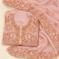 Onion  Georgette Floral Embroidered Unstitched Dress Material Set