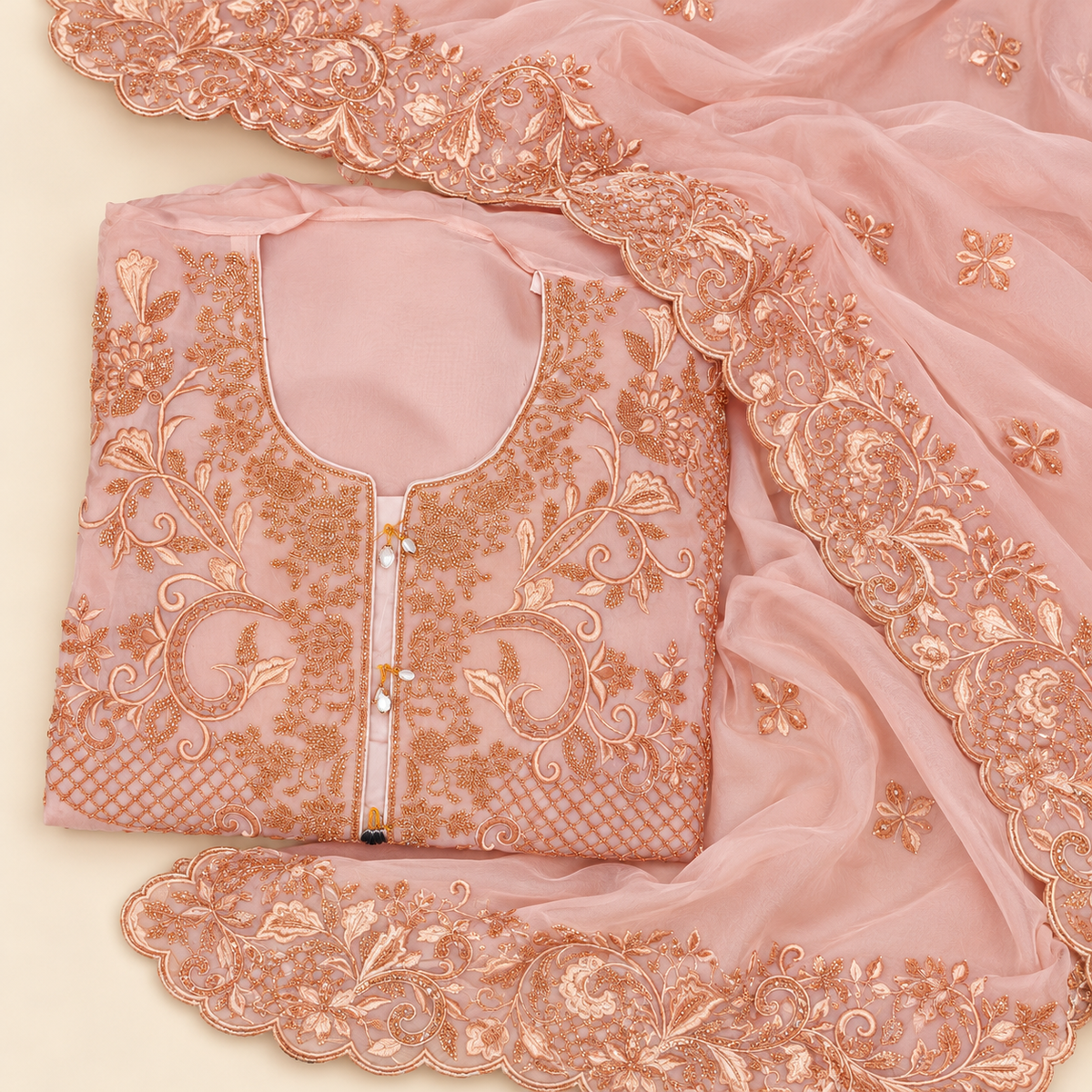 Onion  Georgette Floral Embroidered Unstitched Dress Material Set