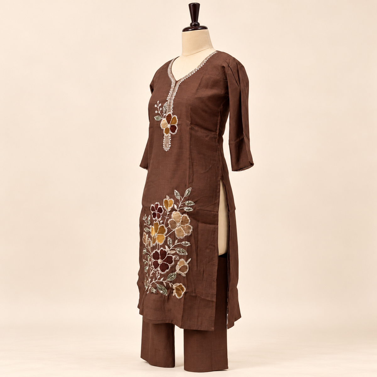 Multicolour Floral Embroidered Cotton Kurta Set