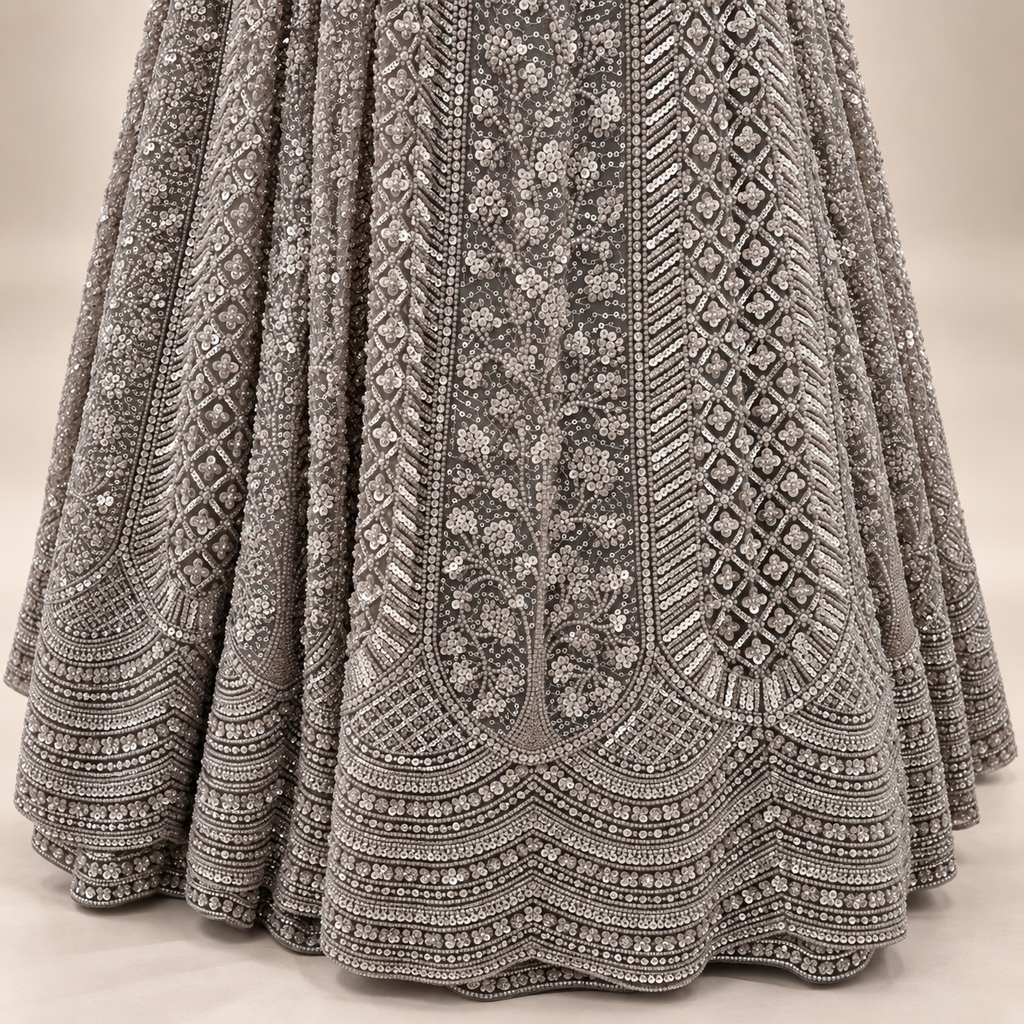 Brown Embellished Front-Cut Netted Gown