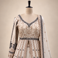 Beige Front-Cut Embroidered Gown with Dupatta