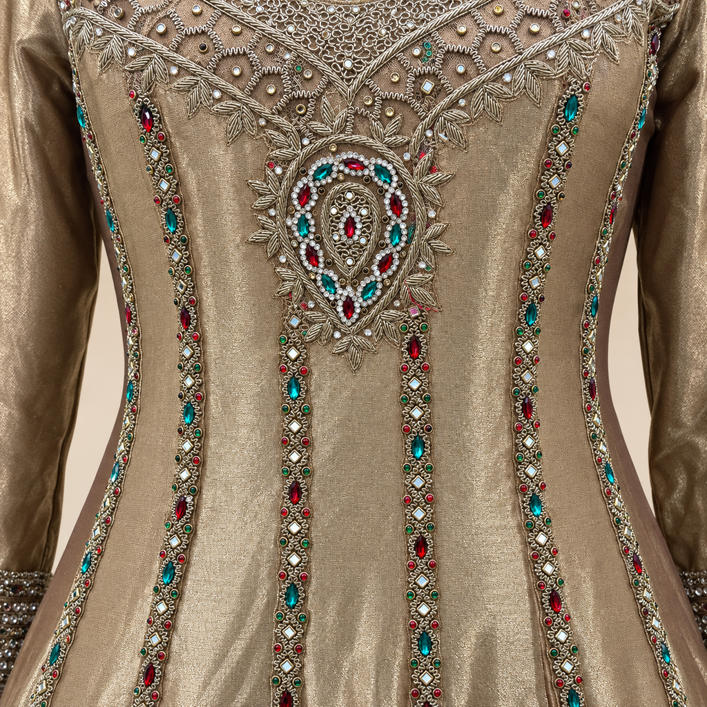 Royal Golden Embellished Cape Gown