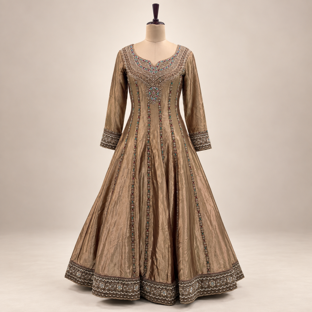 Royal Golden Embellished Cape Gown