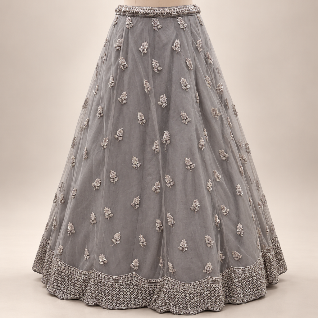 Brown Embellished Front-Cut Netted Gown