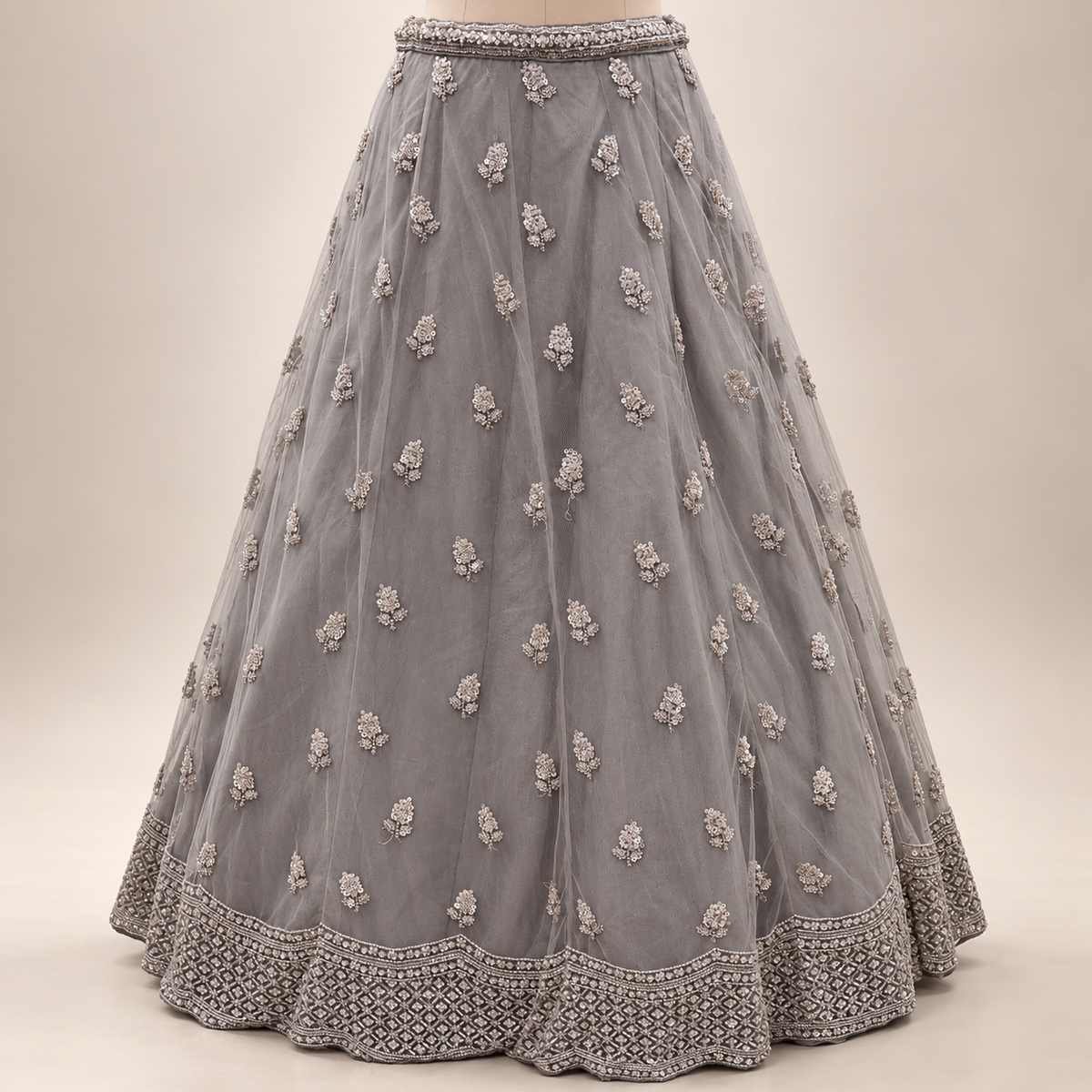 Brown Embellished Front-Cut Netted Gown